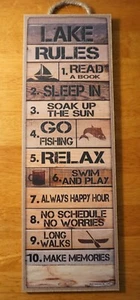 Lake House Rules Sign Cabin Lodge Canoe Boat Fishing Home Rustic Wood Decor NEW - Picture 1 of 5
