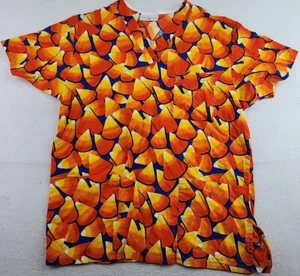 Peaches Candy Corn Graphics Womens XL Cotton Scrub Top - Picture 1 of 8
