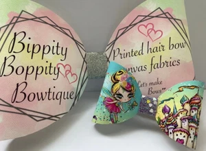 FEENPRINZESSIN 4 ZOLL BEDRUCKTE LEINEN STOFFSCHLEIFE SCHLAUFEN ZUM SELBERMACHEN HAARSCHLEIFEN - Bild 1 von 4