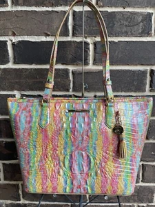 NWT $365 Brahmin Medium Asher Tote Saltwater Taffy Melburne multi yellow green - Picture 1 of 4