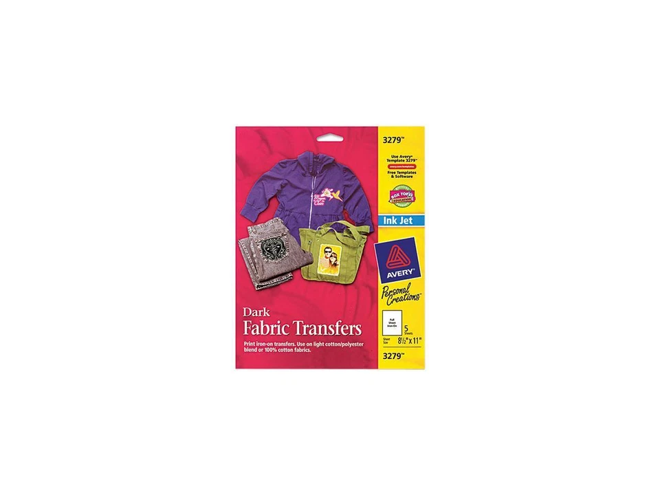 Avery 3279 Dark T-Shirt Transfers, Matte, 8-1/2" x 11", 5 Labels (3279) - Image 1 of 1