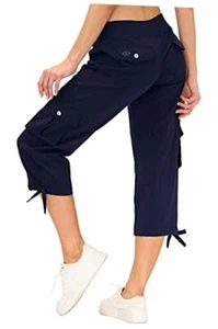 Women's Cargo Capris Hiking Pants Lightweight Quick Dry X-Small 12-navy - Picture 1 of 7