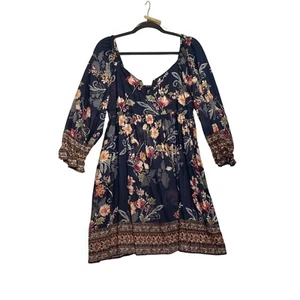 Angie Blumen Boho Langarm Kleid gesmokte Taille Bordüre Print Damen Gr. XL - Bild 1 von 7