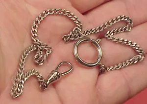 Vintage Antik Silber Plattiert Fein Bordstein Link Männer Taschenuhr Kette 14 Zoll - Bild 1 von 5