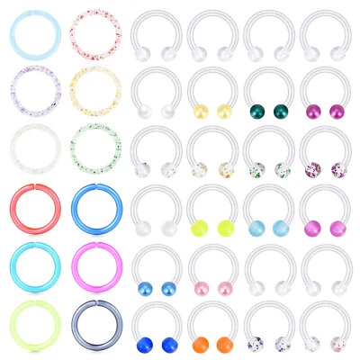 12-24pcs 16g 20g Clear Boiflex Nose Ring Hoop Lip Eyebrow Ear Cartilage Retainer - Image 1 of 4