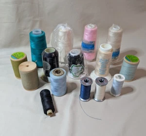 Lot of 15 Serger Sewing Thread Spools Various Colors Partials & Complete - Picture 1 of 14