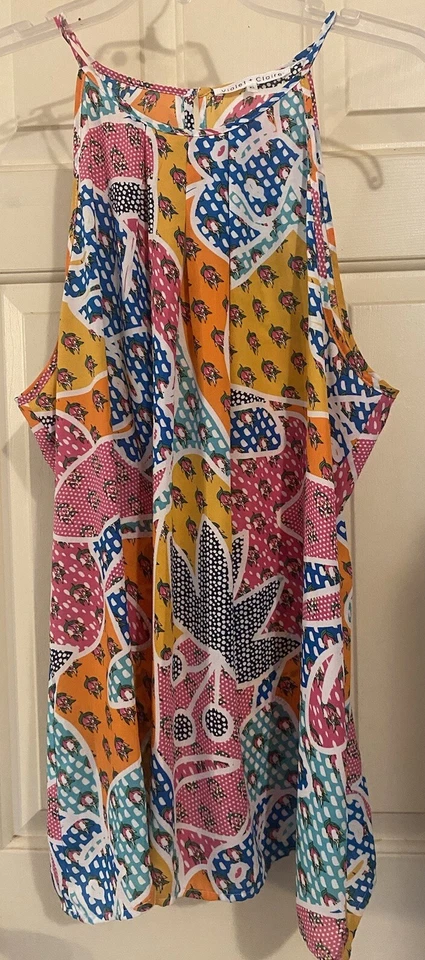 Violeta + Claire Top XL Correas de Espagueti Multi Boho Halter Hada Fluido Patchwork Foto 1 de 4