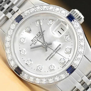 LADIES ROLEX DATEJUST 18K GOLD DIAMOND SAPPHIRE & STAINLESS STEEL QUICKSET WATCH - Picture 1 of 8