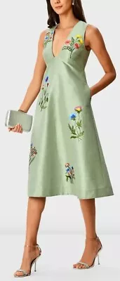 eShakti Wayward Fancies Floral  Embroidered Dupioni Dress Empire Sleeveless L 12 - Image 1 of 4