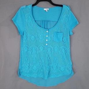 Blusa pulóver de encaje Bongo para mujer espalda transparente manga corta azul talla L - Imagen 1 de 10
