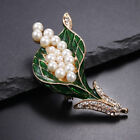Lily of the Valley Vintage Style Enamel Pearl Gold Flower BROOCH Pin Crystal