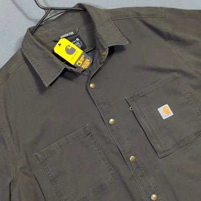 Camisa Carhartt Jac Para Hombre XL Marrón Resistente Calce Relajado Lona Forrada de Vellón A Presión Foto 1 de 4
