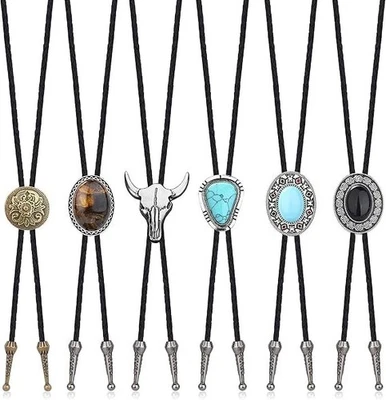 Corbata Bolo Hecha a Mano 6 Piezas para Hombres Corbata de Cuero Vaquero Occidental Disfraz Accesorio Foto 1 de 4