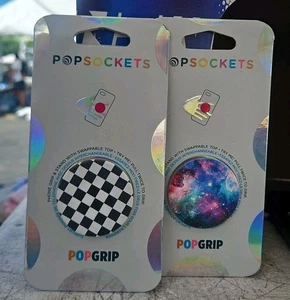 2xPopSockets - PopGrip Cell Phone Grip and Stand - Blue Nebula And Black Checker - Picture 1 of 5