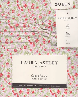 Laura Ashley Queen Sheet Set Emogene Floral Pink 4pc Farmhouse Chic Green - Image 1 of 4
