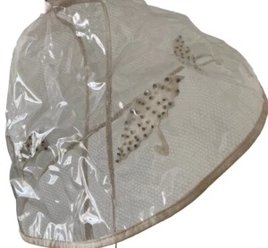 Vintage 1950s 1960s Lady's Rain Hat Clear w/ White Umbrellas & Under Chin Ties - Picture 1 of 2