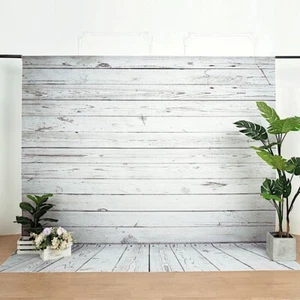 8 ft Printed Vinyl PHOTO BACKDROP White Gray Wood Design BANNER Party Supplies - Picture 1 of 8