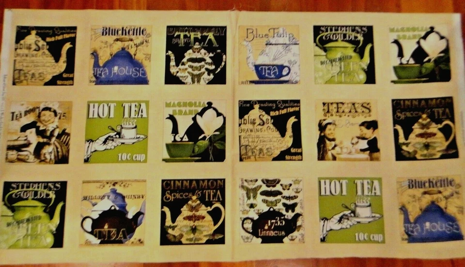 Short & Stout Tea & Teapot Patches Allover Quilt Panel Cotton Fabric.63 Yd L - Image 1 of 1