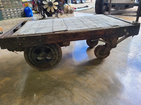 Antique Industrial cart Factory coffee table railroad mining Vintage farmhouse Cover