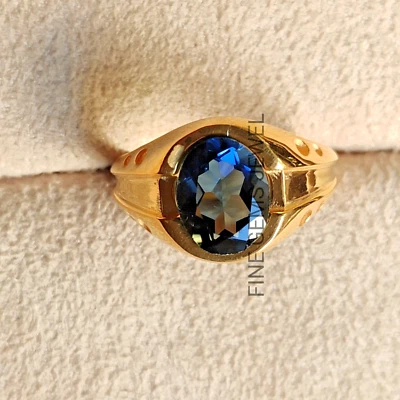 Joyería de piedras preciosas de zafiro azul de laboratorio para hombre de plata 925 para hombre con artículo de oro rodio Foto 1 de 4