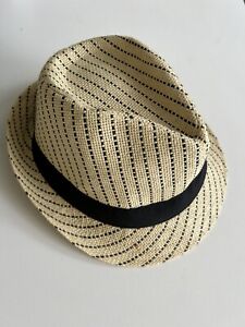 men’s Original Panama Jack Fedora Hat ~Striped Black Band~ Toyo Straw~ Large~