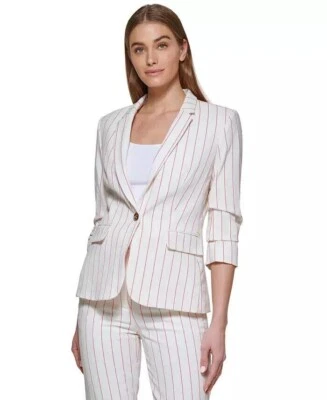 Blazer DKNY Marfil Rojo Rayas Madison Un Botón Talla 2 (Precio Original $149) Foto 1 de 2