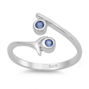Toe Ring Genuine Sterling Silver 925 Blue Sapphire CZ Jewelry Face Height 10 mm