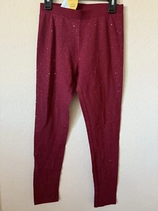 Cat & Jack Maroon Glitter Sparkle Mid Rise Full Length Leggings Size L 10/12 - Picture 1 of 5