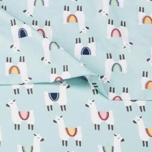 NEW AMAZON BASICS KIDS TEAL BLUE LLAMA PARTY SOFT EASY WASH 3 PC TWIN SHEET SET - Picture 1 of 8