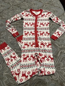 Hanna Andersson Pajama Red Reindeer Pattern One Piece Long John Pajama 12 - Picture 1 of 3