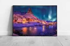 Northern Lights Above Magical Winter Scenery Reine Norway Wall Art Print on