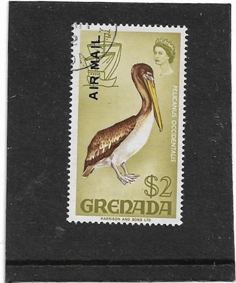 GRANADA 1972 $2 CORREO AÉREO "PÁJARO PELÍCANO MARRÓN" SG.515 FINO USADO Foto 1 de 1