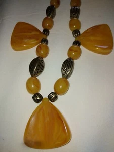 Chunky Amber Colored Resin Beaded Necklace  Hip Boho Fashionable13 in length - Picture 1 of 9