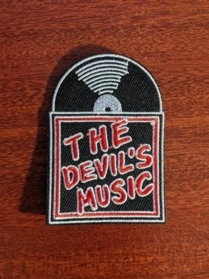 The Devil's Music Vinyl Records Goth Punk Emo Embroidered Iron On Patch  2x2.75" - Image 1 of 3