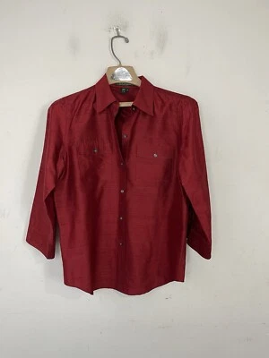 LRL Ralph Lauren Womens Shirt 8 Red 100% Silk Button Up Holiday Capsule Layering - Image 1 of 4