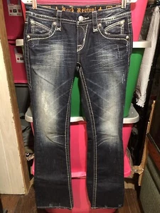 Rock Revival Leah Bootcut Womens Jeans Size 27 Dark Wash Distressed - Picture 1 of 11