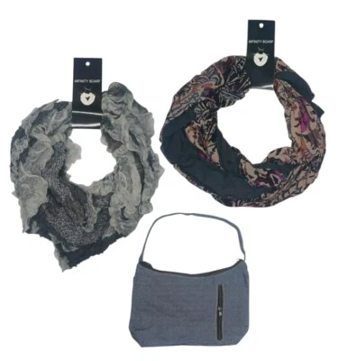 2x Cejon Infinity Scarf One Size Multicolor Polyester Rayon W/Denim Travel Bag  - Image 1 of 4