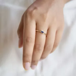 Gold Natural Blue Sapphire Gemstone Anniversary Ring-Jewelzofny - Picture 1 of 10