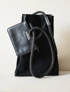 YVES SAINT LAURENT Rives Gouche Womens Suede Black Tote Bag with Purse - Picture 1 of 16