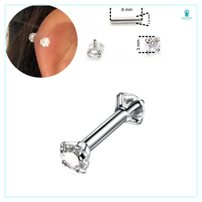 Piercing doppio brillantino tondo in acciaio chirurgico barretta trago helix per - Immagine 1 di 4