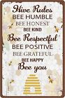 Creatcabin Metal Tin Sign Hive Rules Bee Humble Bee Honest Bee Kind Vintage Ins