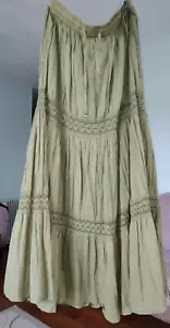 Cotton long skirt, Elastic Waist 28-34, S, M, flare, pull on, olive - Picture 1 of 3