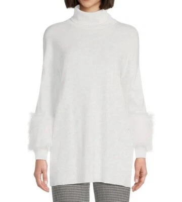 Preston & York Faux Fur Cuff Maxine Turtleneck Sweater Size XL White New W/Tag - Image 1 of 3