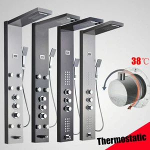 Duschpaneel Edelstahl mit Thermostat Regendusche Massage Wasserfall Duschsäule - Bild 1 von 43