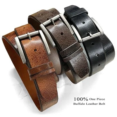 Classic Casual Full Leather Belt Vintage 100% Genuine Leather Belt 1-1/2" wide - Image 1 of 4