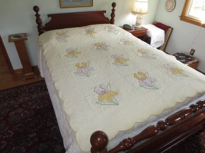 Старинный IRIS цветы одеяло стежок аппликация хлопок лоскутное одеяло - 62 «x 80» - Изображение 1 из 4