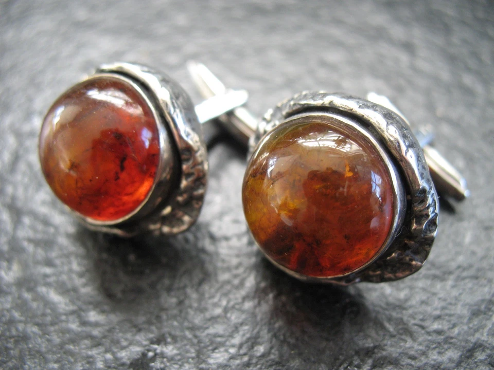 Manschettenknöpfe Silber 835 Vintage Design von ca. 1965 mit Bernstein  - Bild 1 von 4