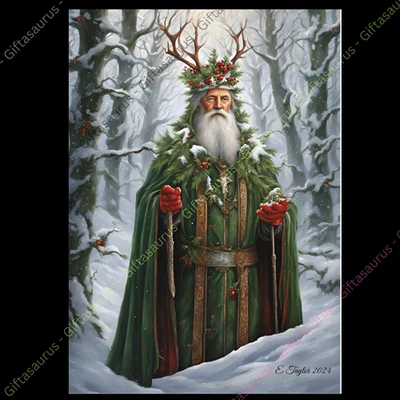 E TAYLOR ART Personalised Yule Card Christmas Santa Holly King Wiccan Pagan Plantable Seeded