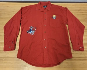 Vintage Warner Bros Hemd Herren Large Rot Tweety Sylvester Skifahren Cartoon 90er - Bild 1 von 6