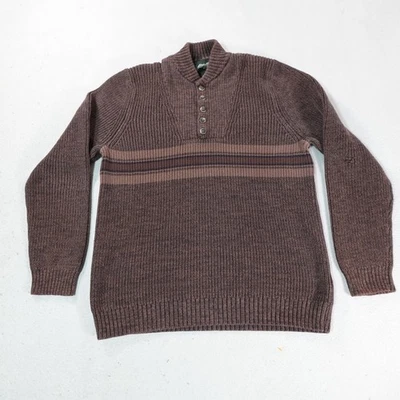 Suéter Eddie Bauer Para Hombres Medio Tejido Henley Pullover Rayas Abuelo Grueso Grueso Foto 1 de 4